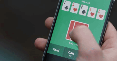 A poker hand dealt on phones using the EasyPoker app