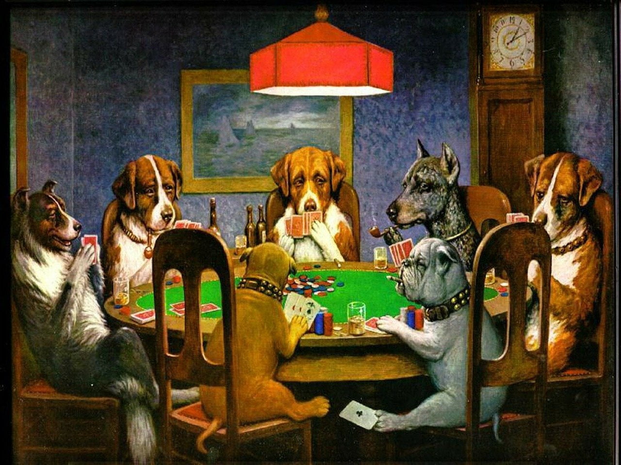 A poker table set up with cards and chips, ready for a hand