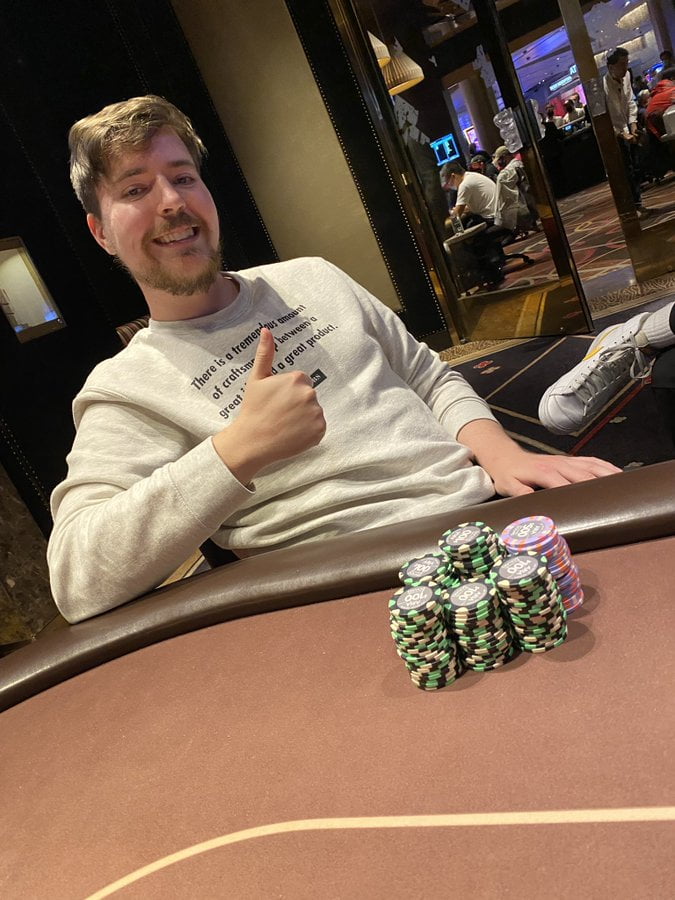 Playing cards and chips illustrating the hands from MrBeast's poker games