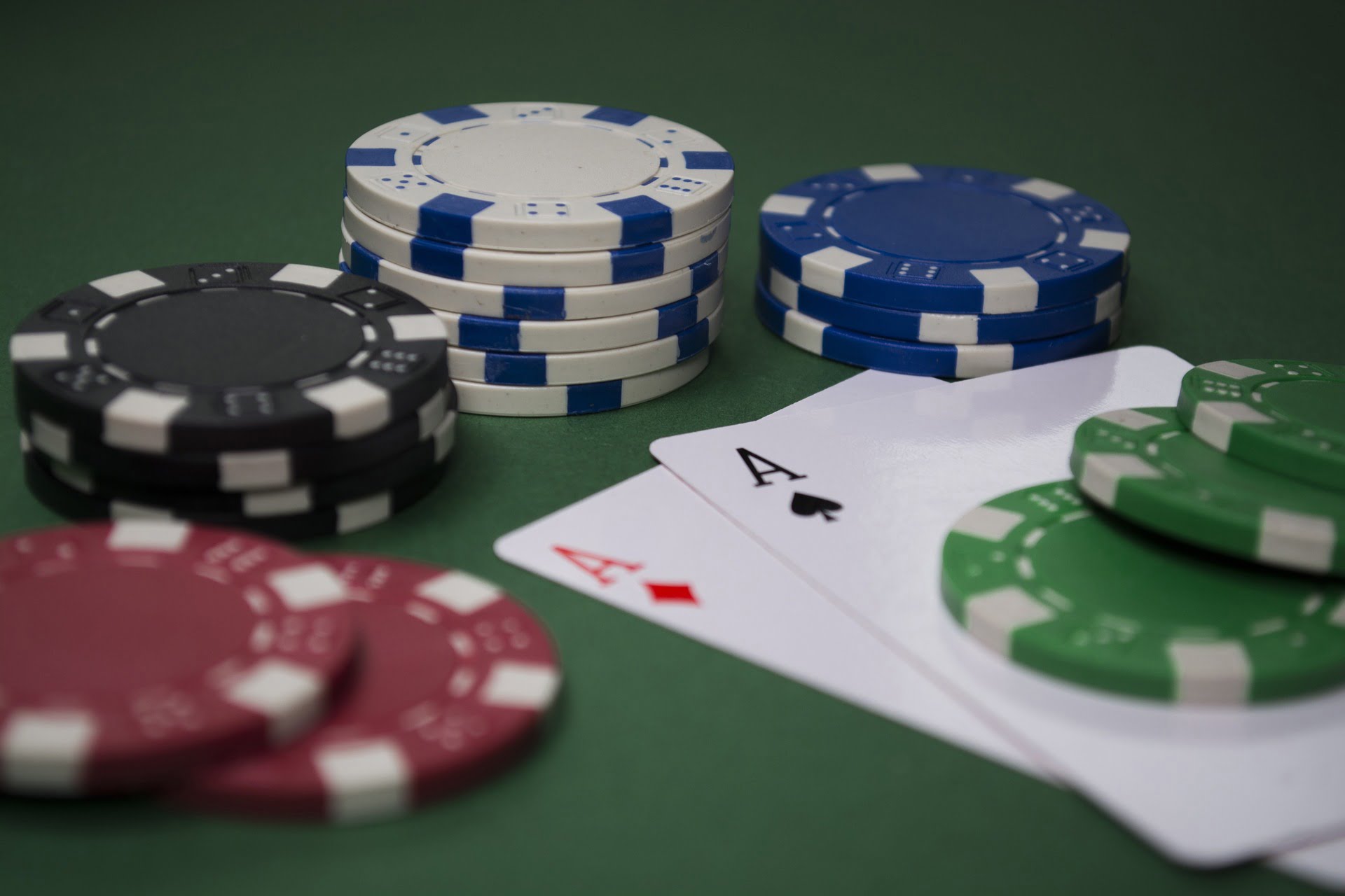 Chips being pushed into the pot during a hand of poker