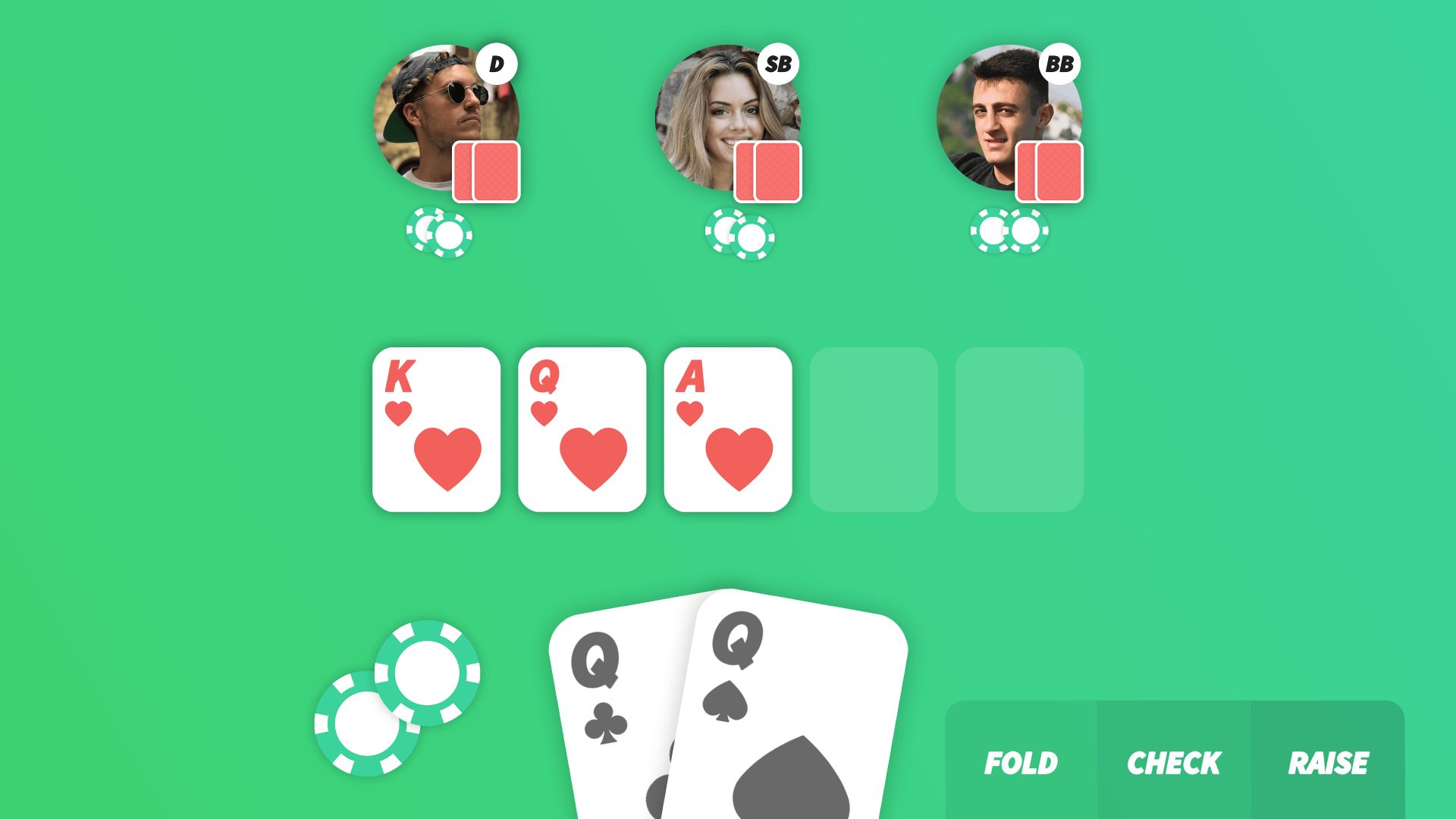 Poker board texture showing community cards