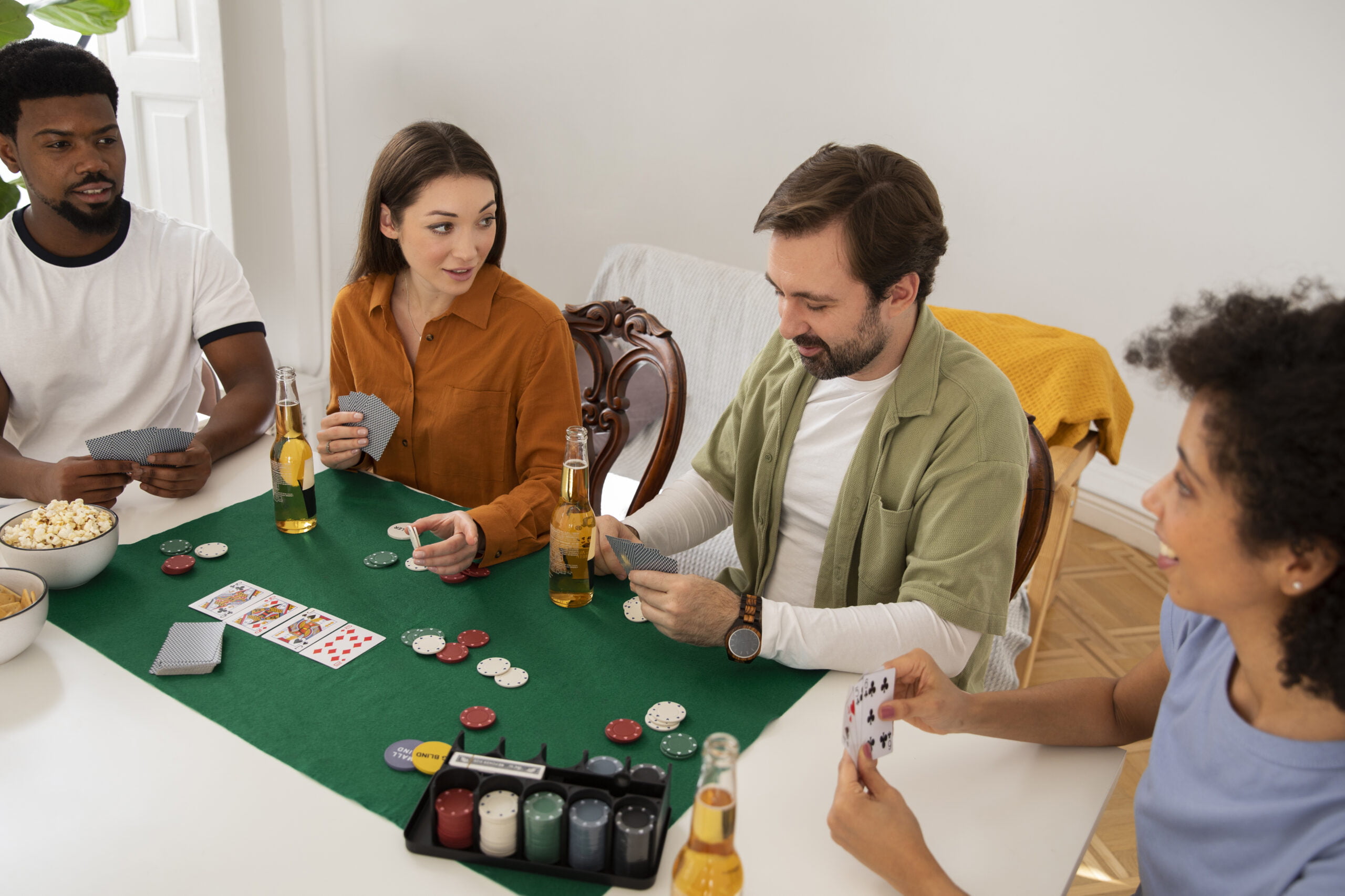 Cards and chips laid out while a player weighs up a decision